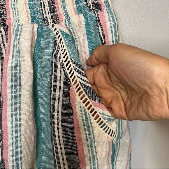 Briggs New York Linen Blend Pull-On Shorts with Pockets Drawstring Teal Stripes - Picture 6 of 11